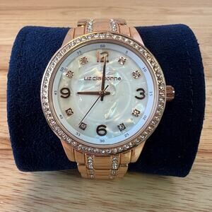 Liz Claiborne LC1194T Rose Gold Watch – Mother of Pearl, Crystals, Quartz